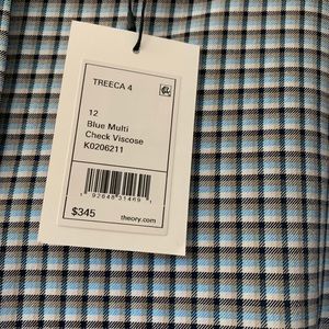 Theory Treeca 4 Blue Multi check Viscose SZ 12